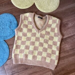 Nasty Gal Checkered Knit Vest in Yellow and Tan